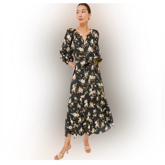 Tuckernuck Dresses & Skirts - Tuckernuck Lyles Dress XL Midnight Garden Floral Tiered Maxi NWT Puff Sleeve